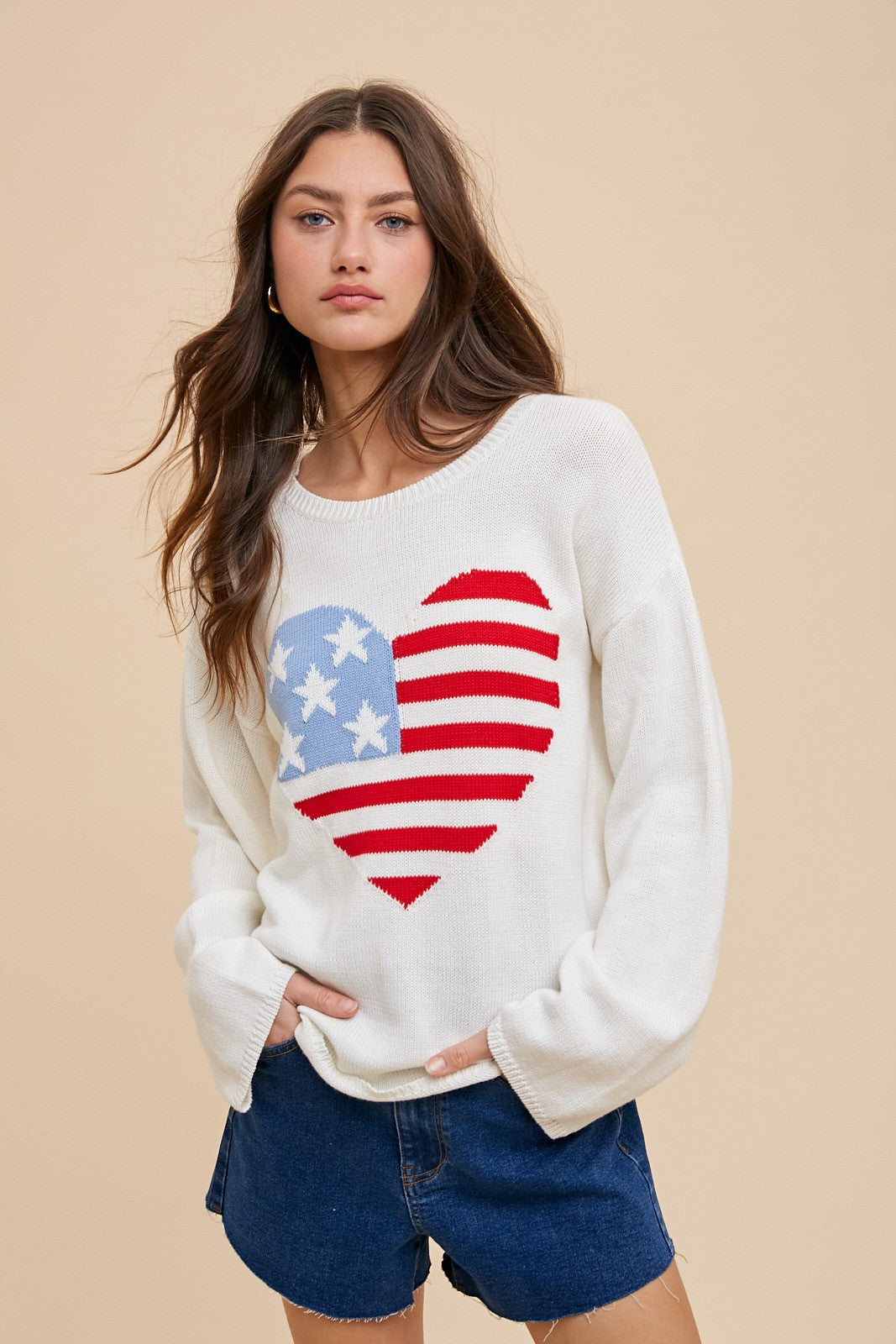 American Flag Heart Sweater - Ivory