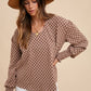 Checkerboard Smocking Cuffs Top - Mocha