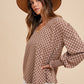 Checkerboard Smocking Cuffs Top - Mocha