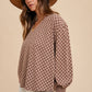 Checkerboard Smocking Cuffs Top - Mocha Only 1 XL left