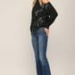 Sequin Fringe Trimmed Cold Shoulder Sweater - Black ONLY 1 MEDIUM LEFT