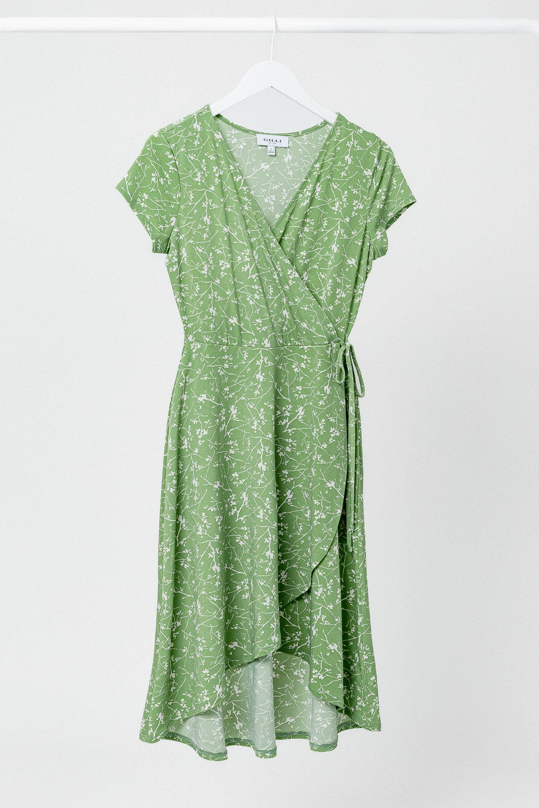 Wrap Midi Dress  - Sage White Ditsy Print