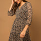 Floral V-Neck Wrap Dress - Navy/Taupe