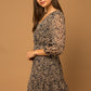 Floral V-Neck Wrap Dress - Navy/Taupe