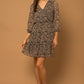 Floral V-Neck Wrap Dress - Navy/Taupe