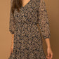 Floral V-Neck Wrap Dress - Navy/Taupe