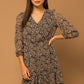 Floral V-Neck Wrap Dress - Navy/Taupe