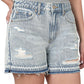 Distressed Raw Hem Denim Shorts - Snow Wash