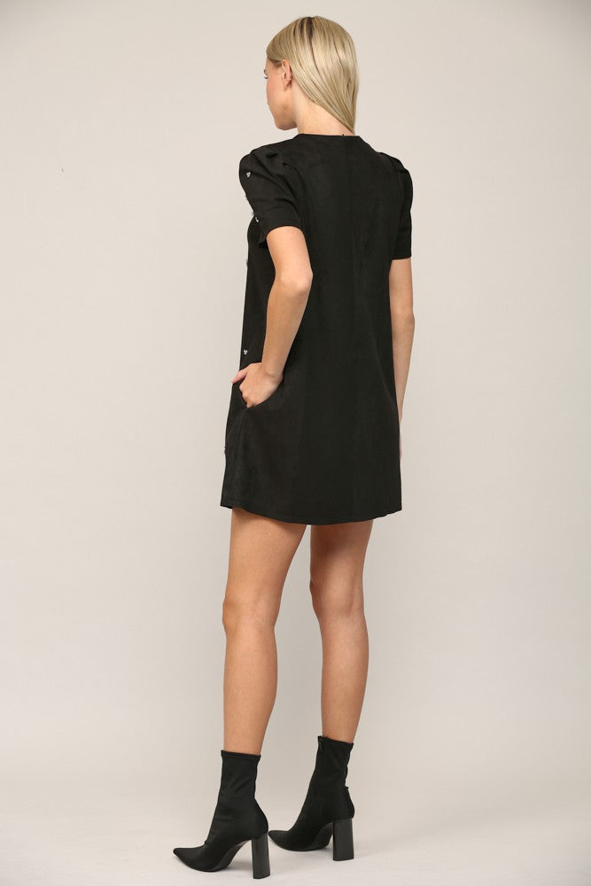 Jewel Embellished Faux Suede Shift Dress - Black  ONLY 1 S LEFT