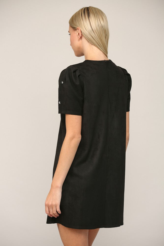 Jewel Embellished Faux Suede Shift Dress - Black  ONLY 1 S LEFT