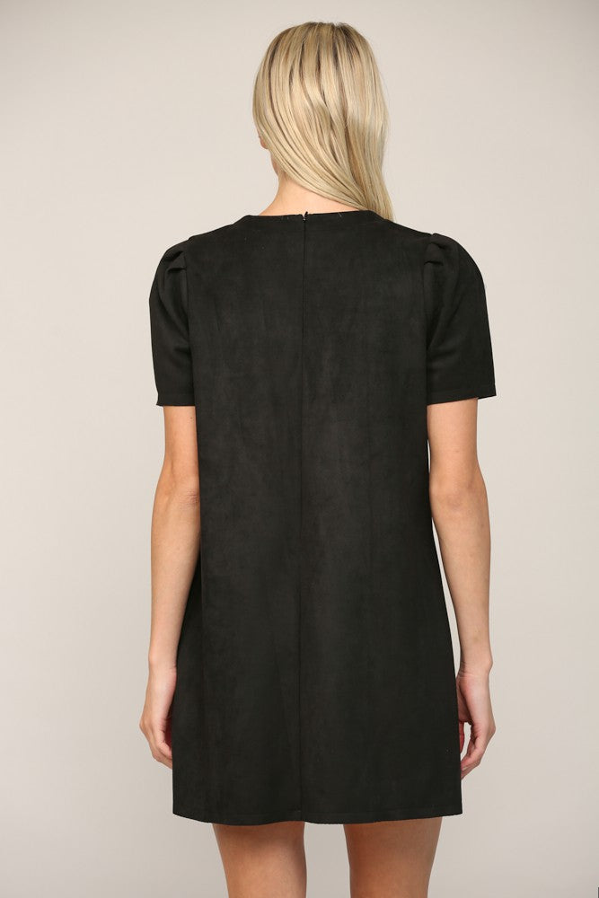 Jewel Embellished Faux Suede Shift Dress - Black  ONLY 1 S LEFT