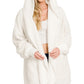 Hooded Faux Fur Jacket with Pockets - Ivory