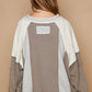 Notched Collar Mixed Media Top - Grey/Multi ONLY L LEFT