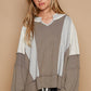 Notched Collar Mixed Media Top - Grey/Multi ONLY L LEFT