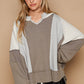 Notched Collar Mixed Media Top - Grey/Multi