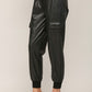 Contrast Rib Band Trim Faux Leather Jogger - Black