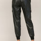 Contrast Rib Band Trim Faux Leather Jogger - Black