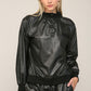 Rib Trimmed Faux Leather Top - Black