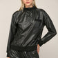 Rib Trimmed Faux Leather Top - Black