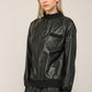 Rib Trimmed Faux Leather Top - Black