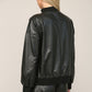 Rib Trimmed Faux Leather Top - Black