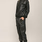 Contrast Rib Band Trim Faux Leather Jogger - Black