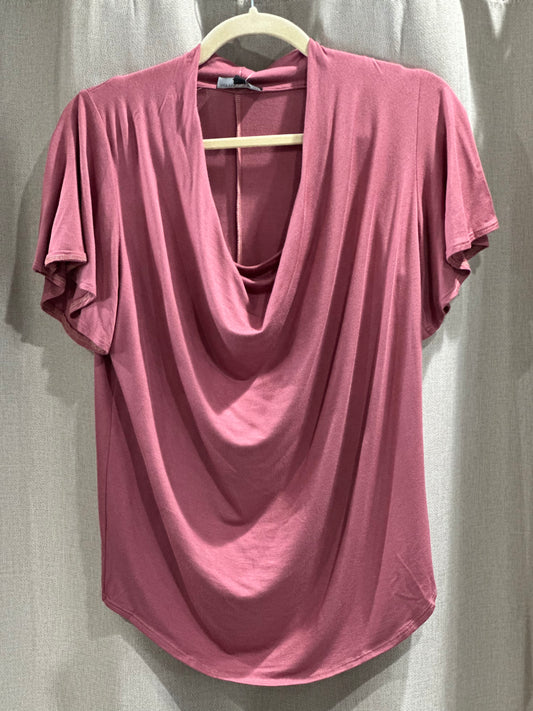 Flutter Sleeve Drop Neck - Rose