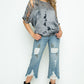 Cut Out Tie Dye Top - Grey/Charcoal