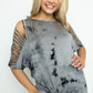 Cut Out Tie Dye Top - Grey/Charcoal