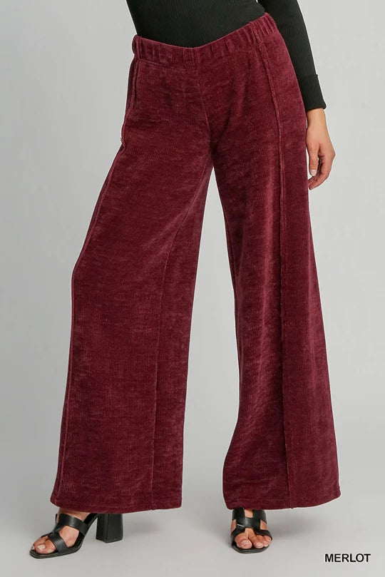 Luxe Knit Wide Leg Pants - Merlot