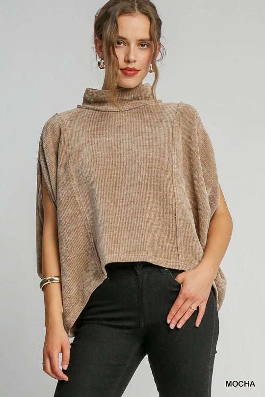 Luxe Knit Poncho Style Top - Mocha