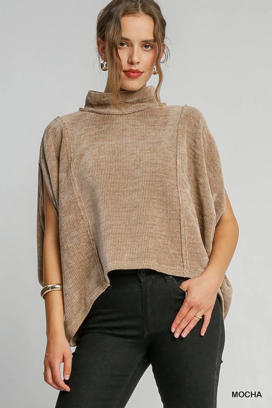 Luxe Knit Poncho Style Top - Mocha