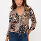 Animal Print Square Zipper Top - Black/Brown/Taupe
