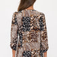 Animal Print Square Zipper Top - Black/Brown/Taupe