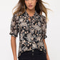 Floral Tie Neck Peasant Top - Black/Taupe