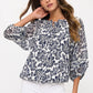 Floral Mixed Media Peasant Top - Cream/Navy