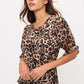 Animal Print Twist Side Top - Taupe/Black