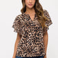 Animal Print Flutter Sleeve Top - Taupe/Black