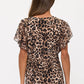 Animal Print Flutter Sleeve Top - Taupe/Black
