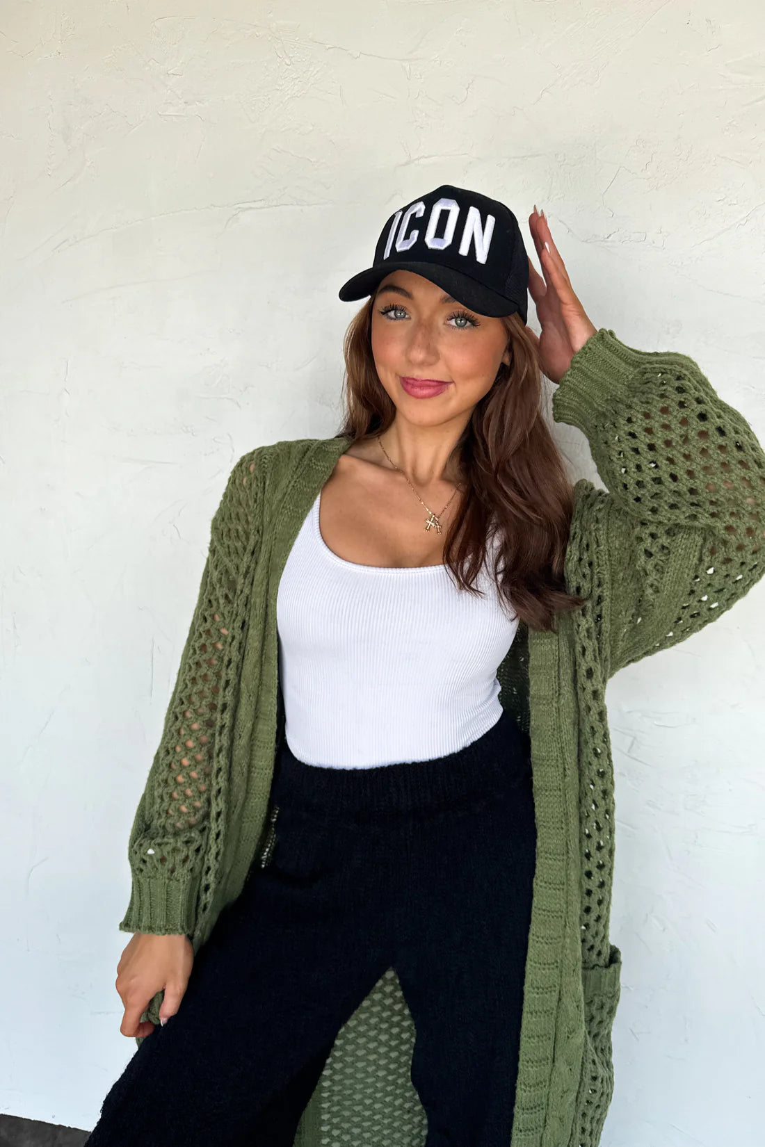 Long Length Knit Cardigan - Olive