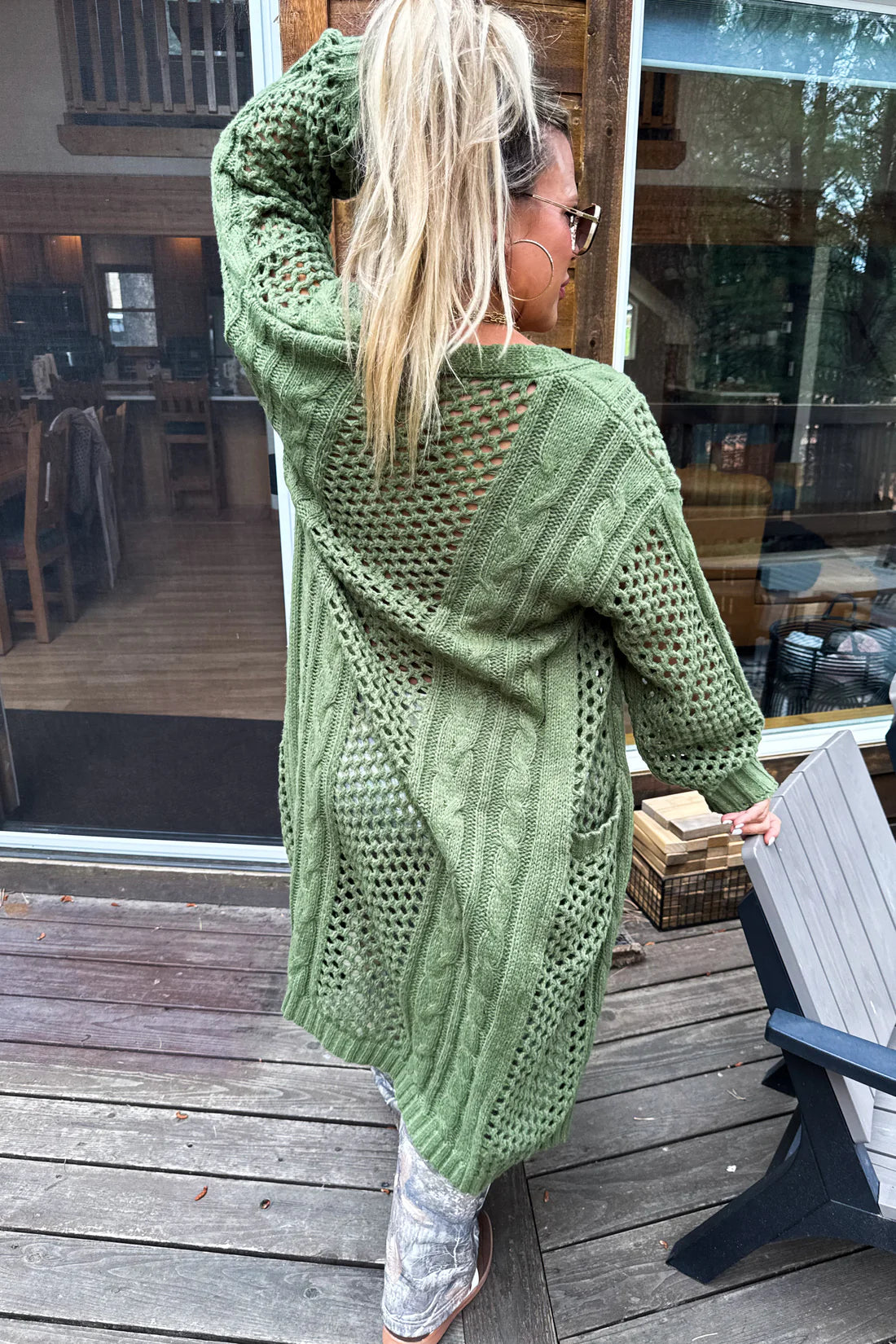 Long Length Knit Cardigan - Olive