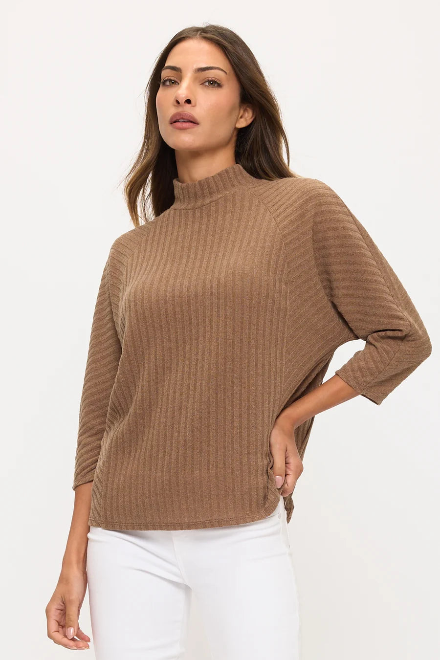Petite Raglan Mockneck Top - Mocha