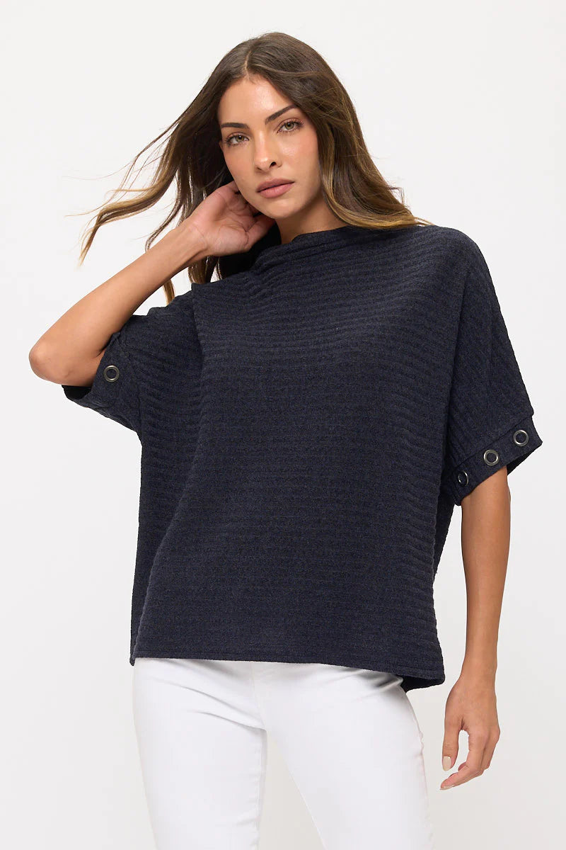 Mockneck Sweater with Grommets - Navy