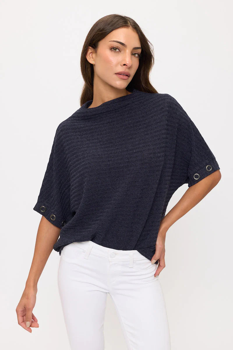 Mockneck Sweater with Grommets - Navy