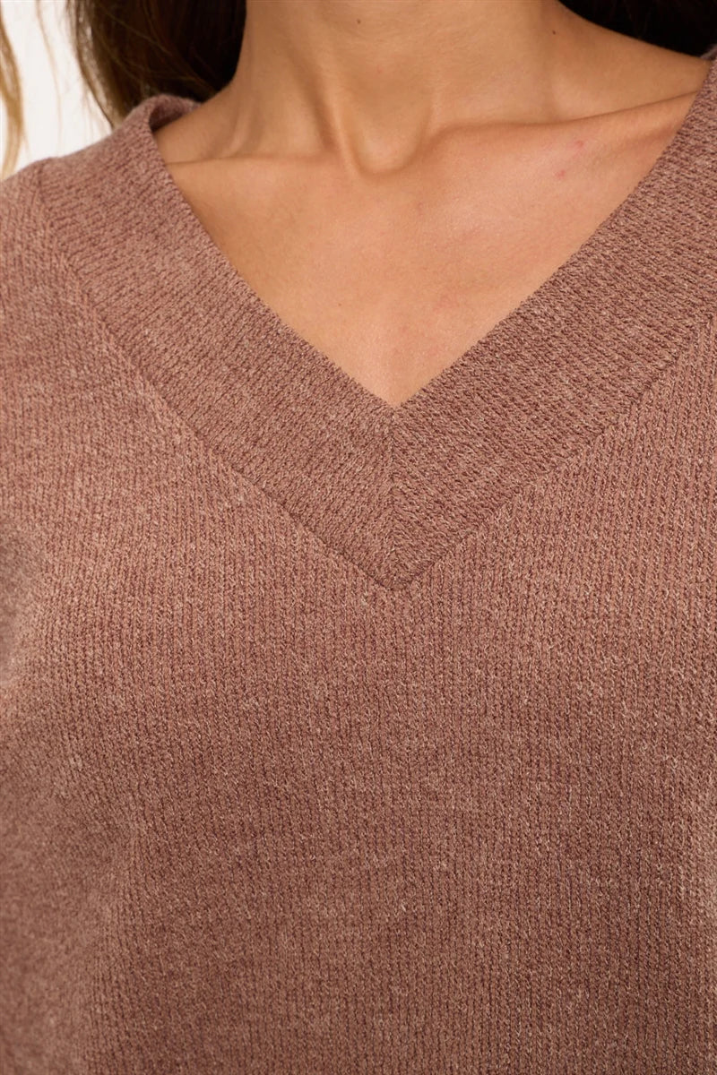 V Neck Dolman Sweater - Mocha