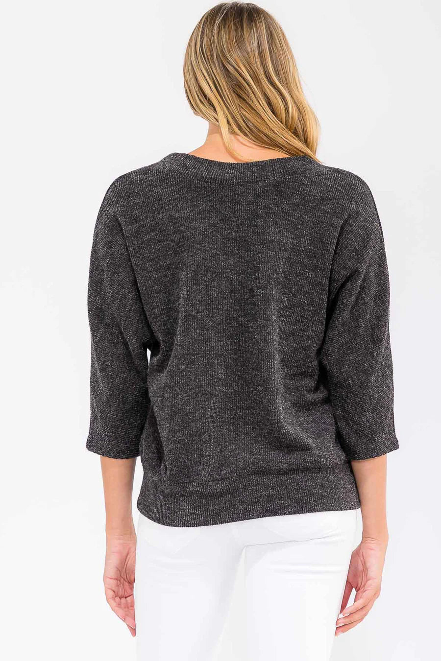 V Neck Dolman Sweater -Black Charcoal