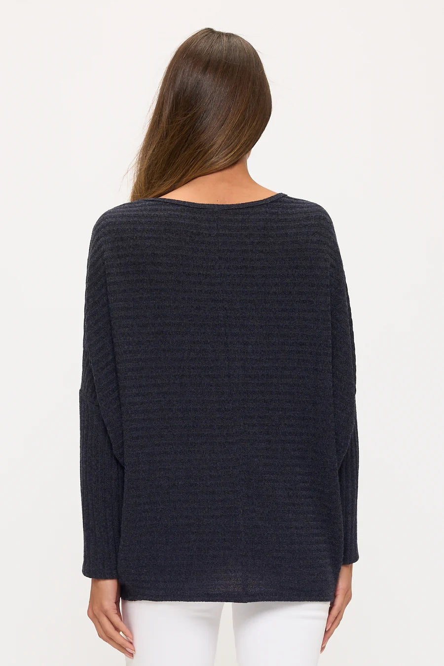 Scoop Neck Dolman Rib Sweater - Navy