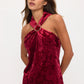 Velvet O Ring Halter Top - Burgundy