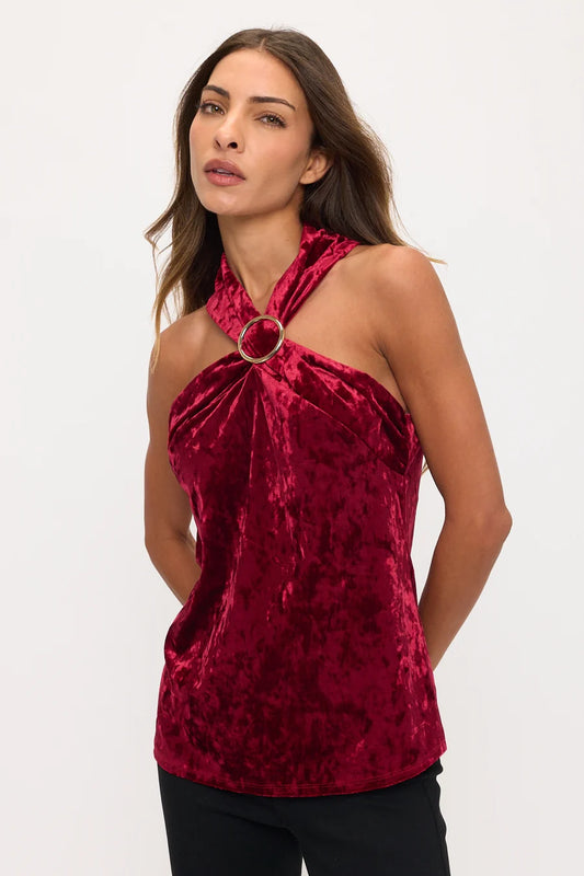 Velvet O Ring Halter Top - Burgundy