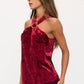 Velvet O Ring Halter Top - Burgundy